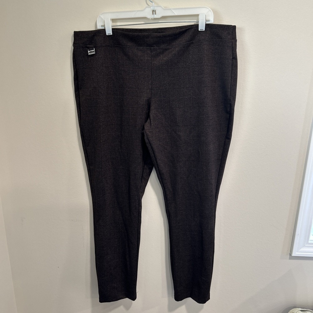 Zac & Rachel 1X Brown Slight Plaid Pull On Stretch Dress Pants